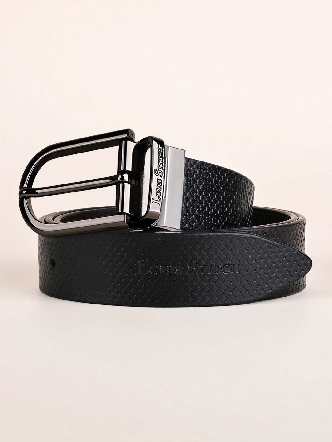 

LOUIS STITCH Men Italian Leather Textured Reversible Belt, Black