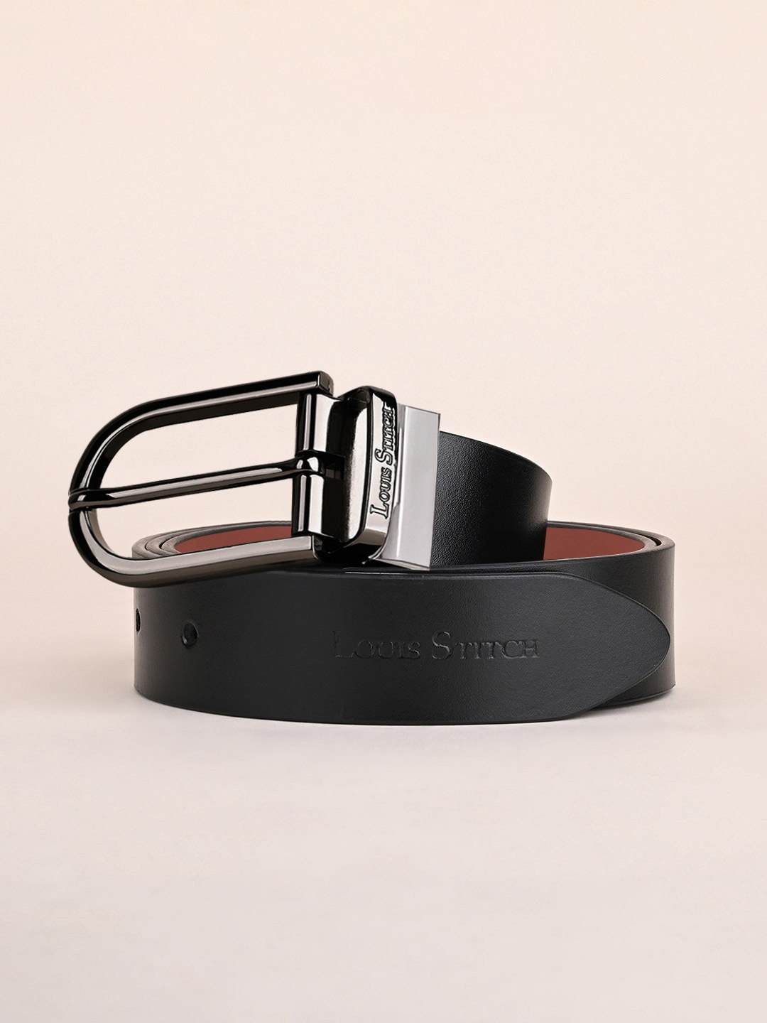 

LOUIS STITCH Men Italian Leather Textured Reversible Belt, Black