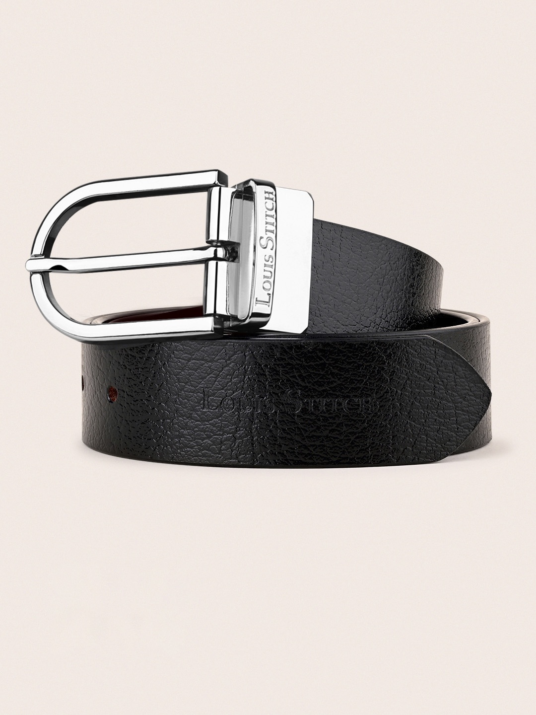 

LOUIS STITCH Men Italian Leather Textured Reversible Belt, Black