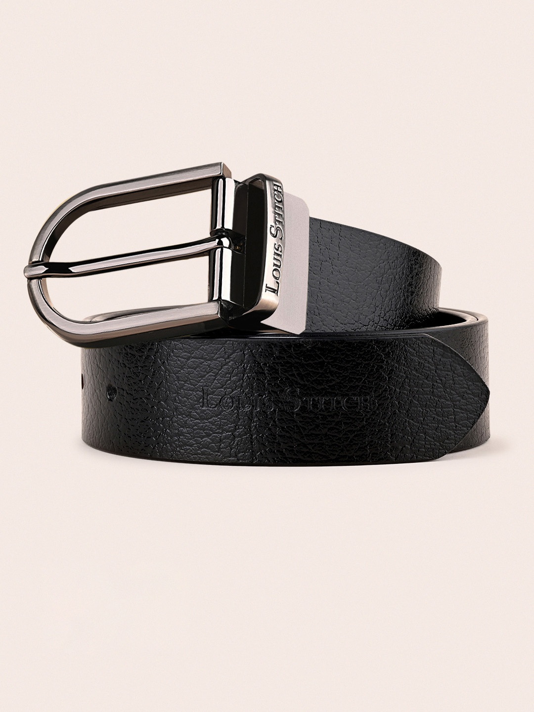 

LOUIS STITCH Men Italian Leather Textured Reversible Belt, Black