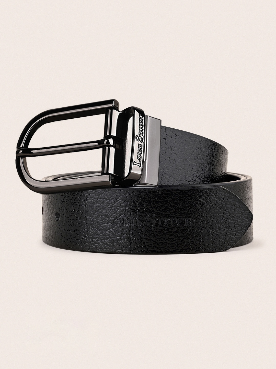 

LOUIS STITCH Men Italian Leather Textured Reversible Belt, Black