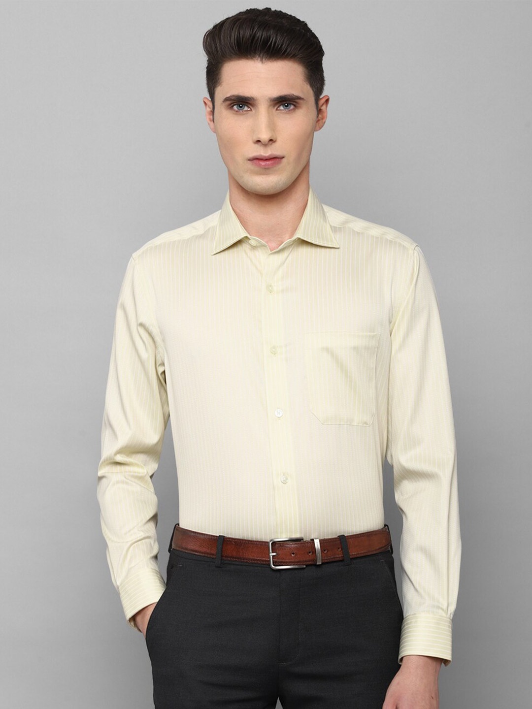 

Louis Philippe Men Yellow Slim Fit Printed Formal Cotton Shirt