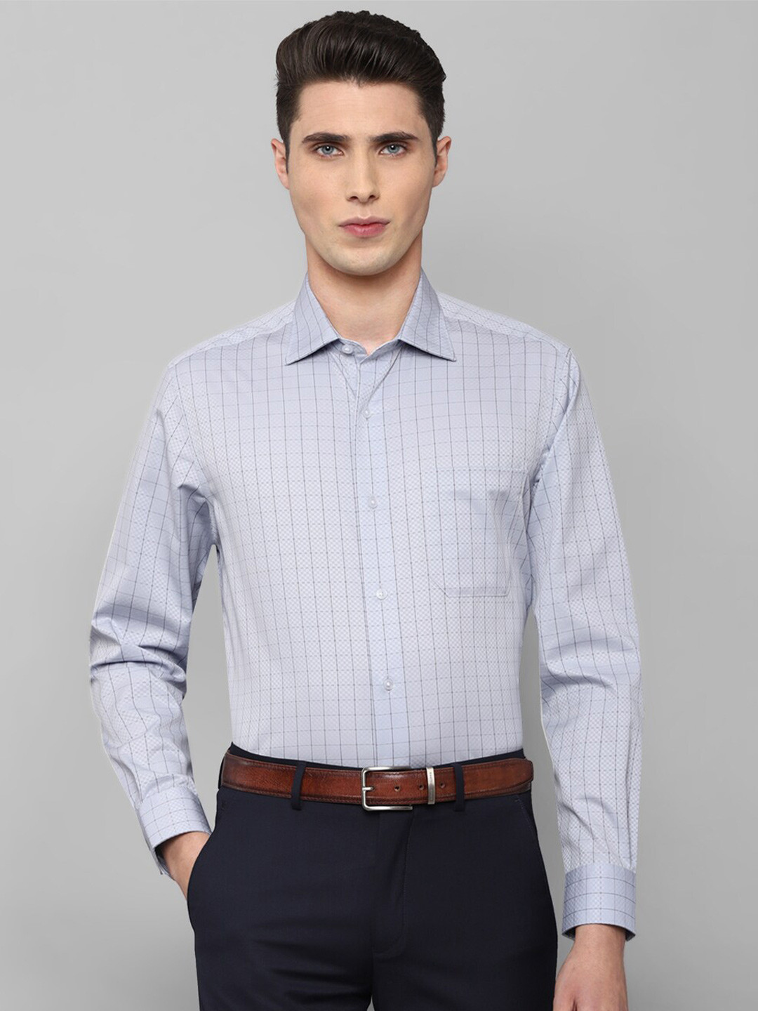 

Louis Philippe Men Blue Slim Fit Grid Tattersall Checks Cotton Formal Shirt