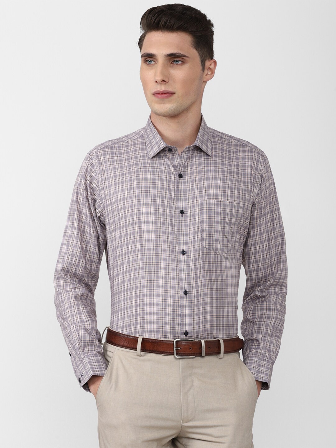 

Van Heusen Men Grey Checked Formal Shirt