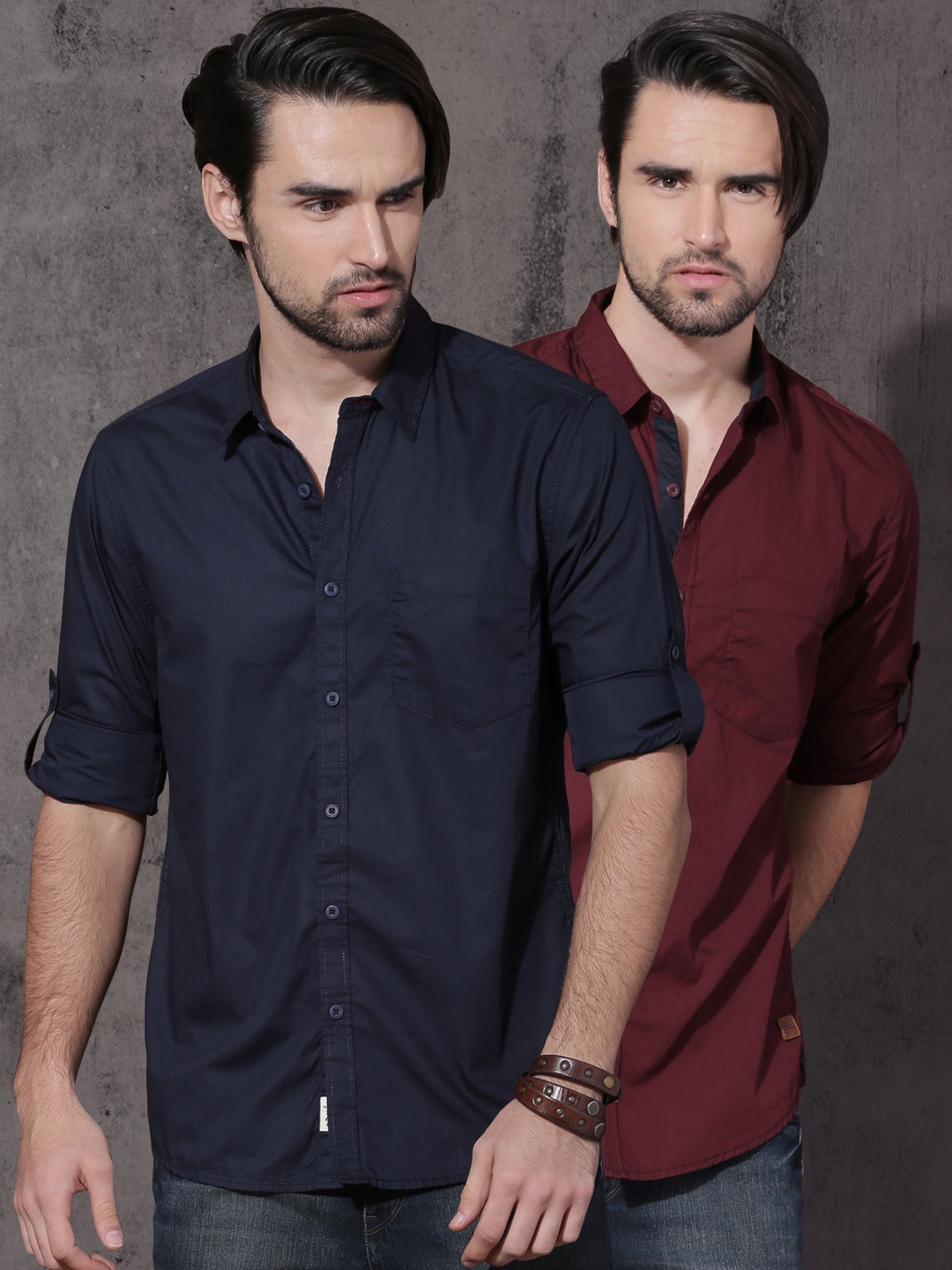 

Roadster Pack of 2 Solid Slim Fit Casual Shirts, Maroon