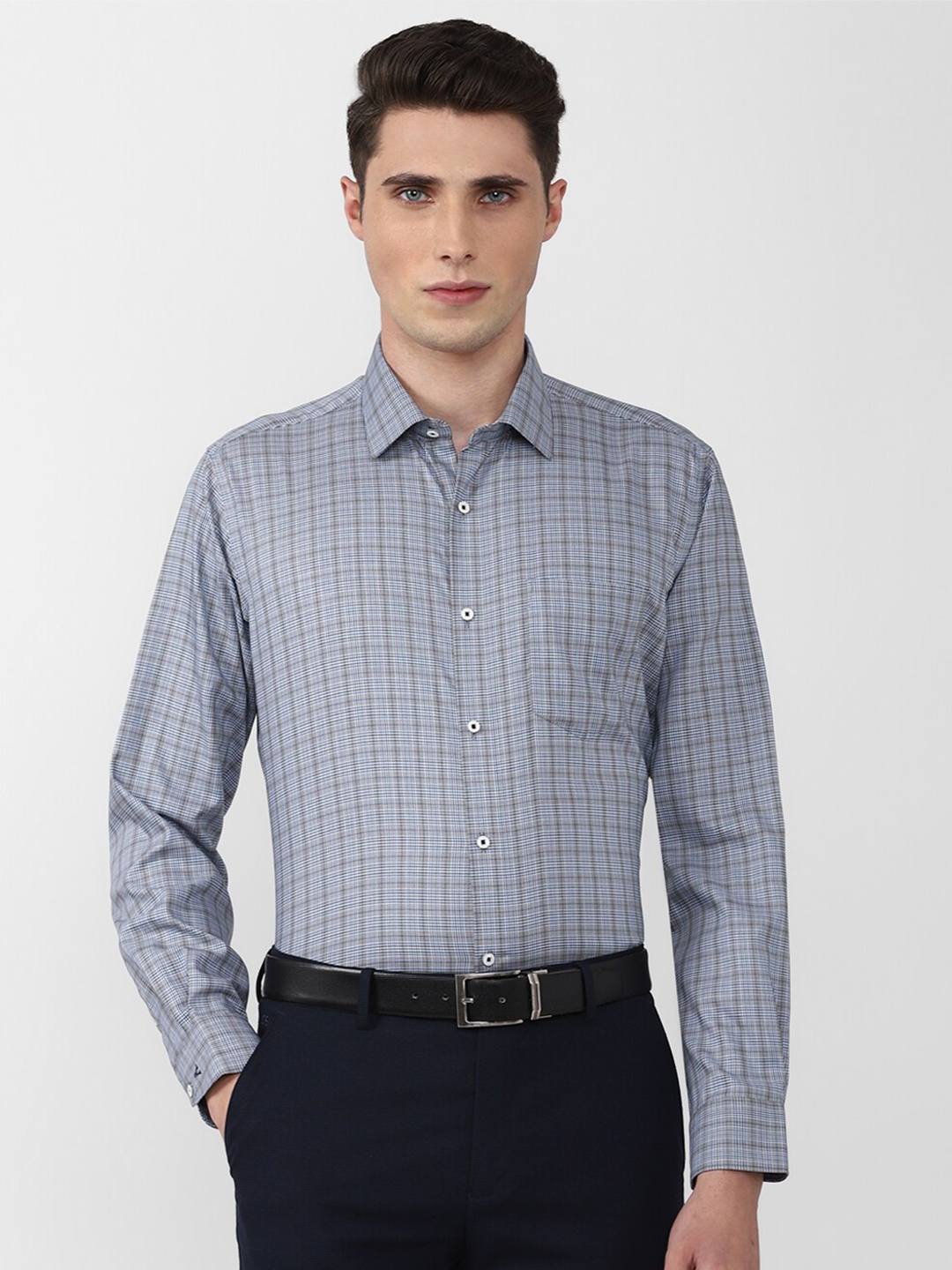 

Van Heusen Men Blue Checked Pure Cotton Formal Shirt