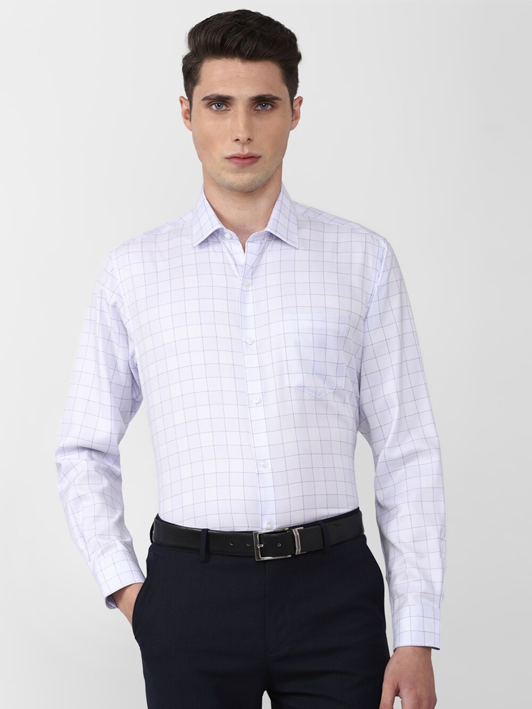 

Van Heusen Men White Windowpane Checks Cotton Formal Shirt