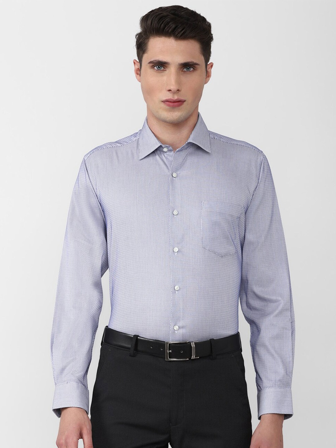 

Van Heusen Men Blue Cotton Micro Checks Formal Shirt