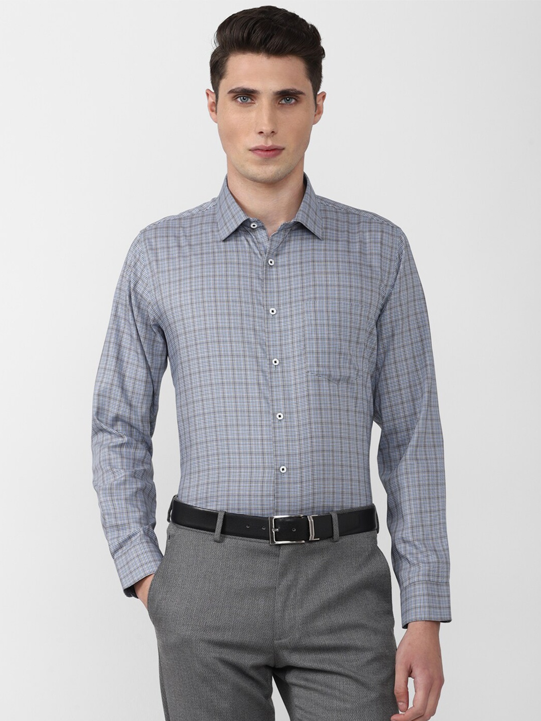 

Van Heusen Men Grey Slim Fit Cotton Checked Formal Shirt