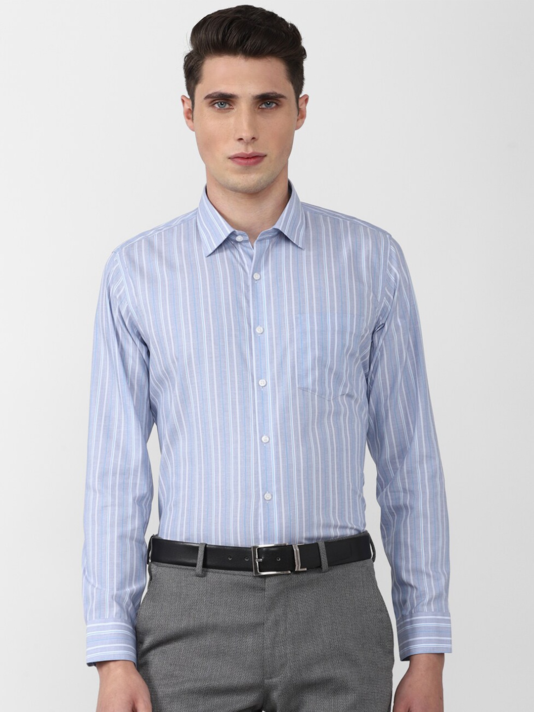 

Van Heusen Men Blue Slim Fit Striped Cotton Formal Shirt