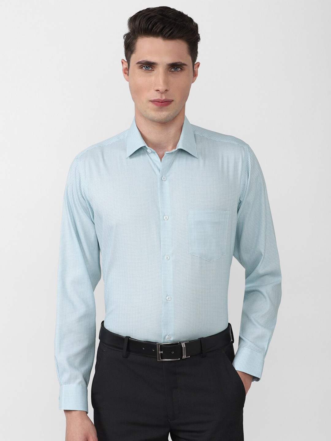 

Van Heusen Men Green Cotton Micro Checks Formal Shirt