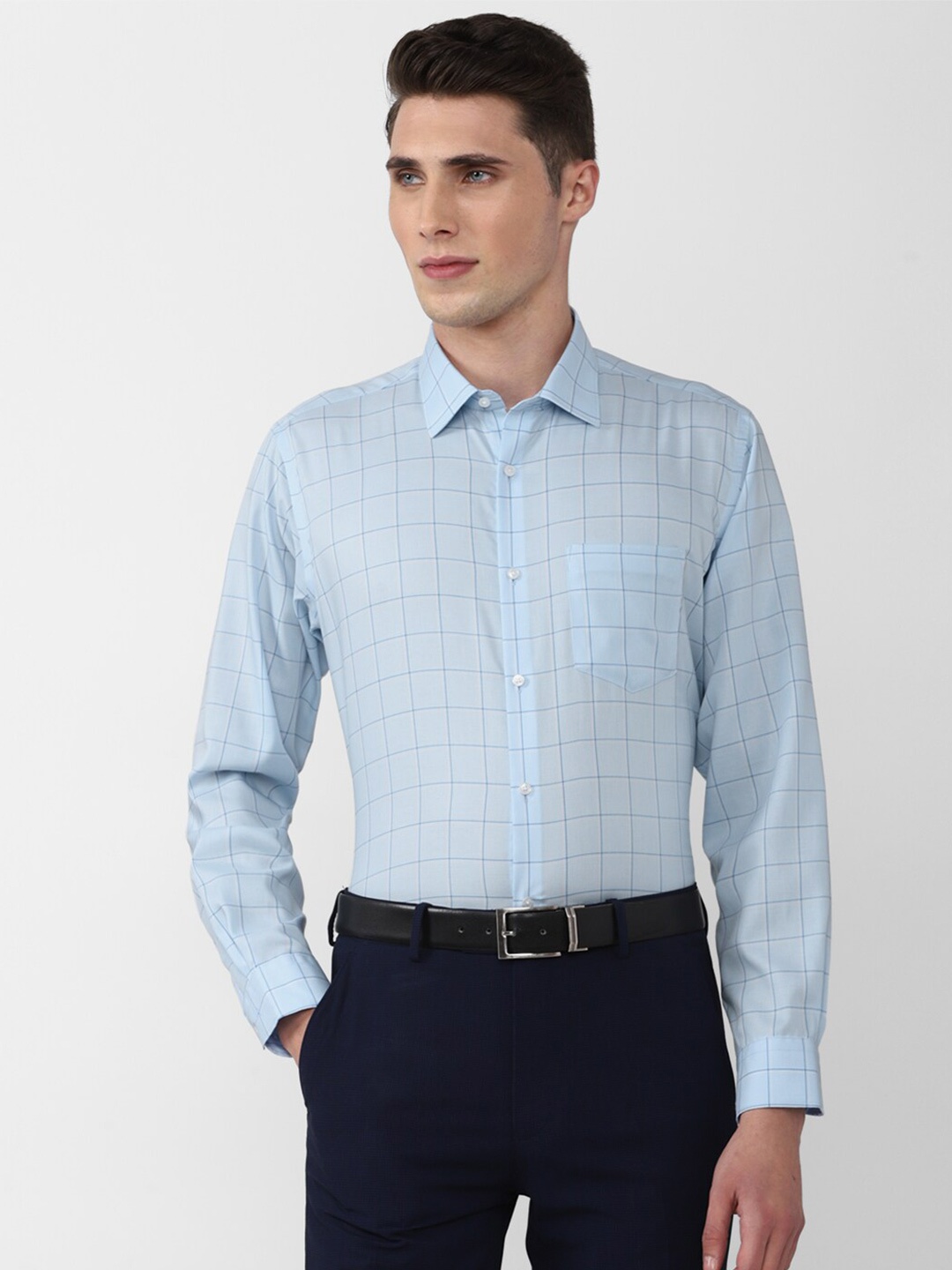 

Van Heusen Men Blue Checked Formal Pure Cotton Shirt