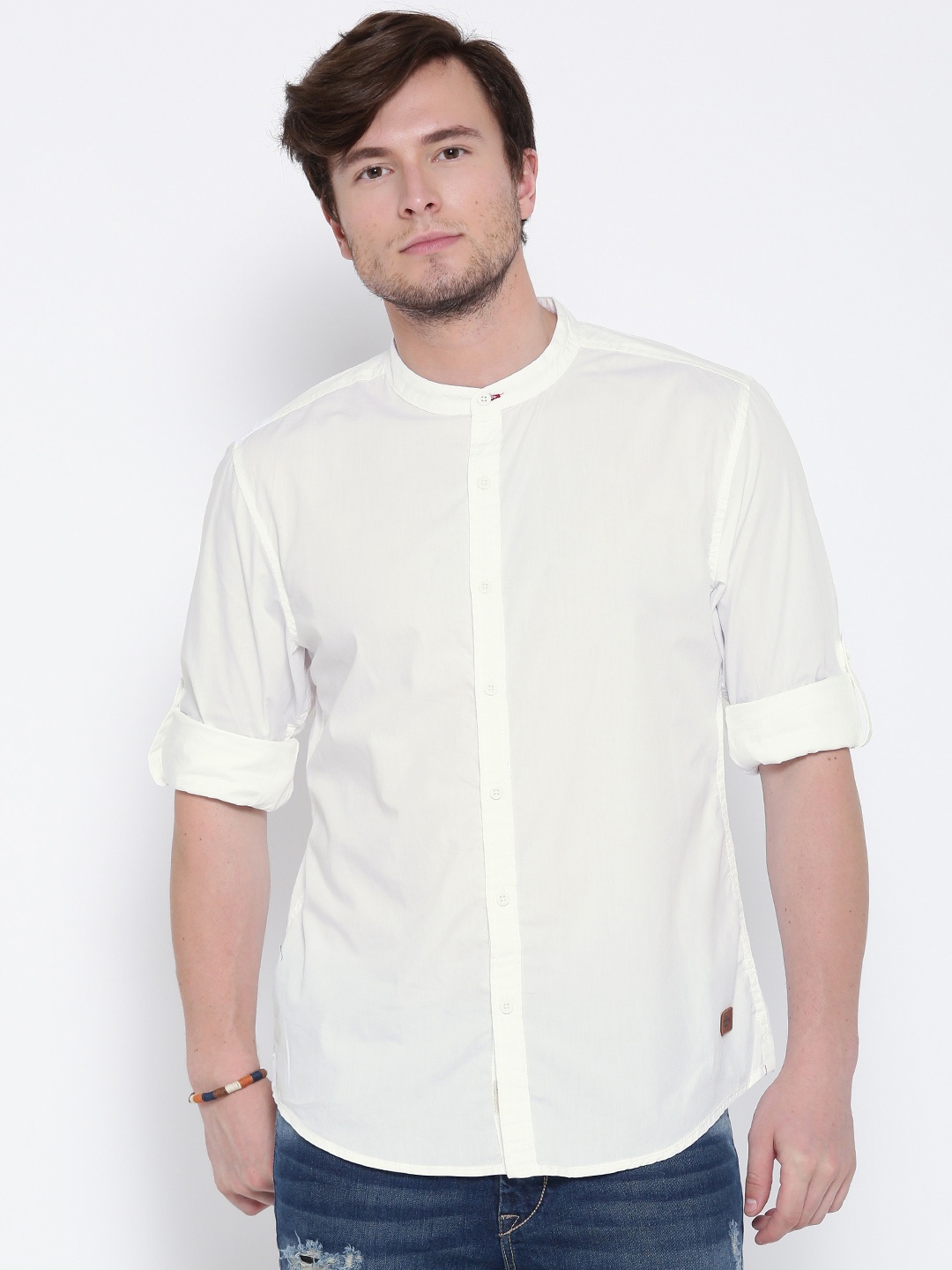 

Roadster Men White Solid Casual Shirt