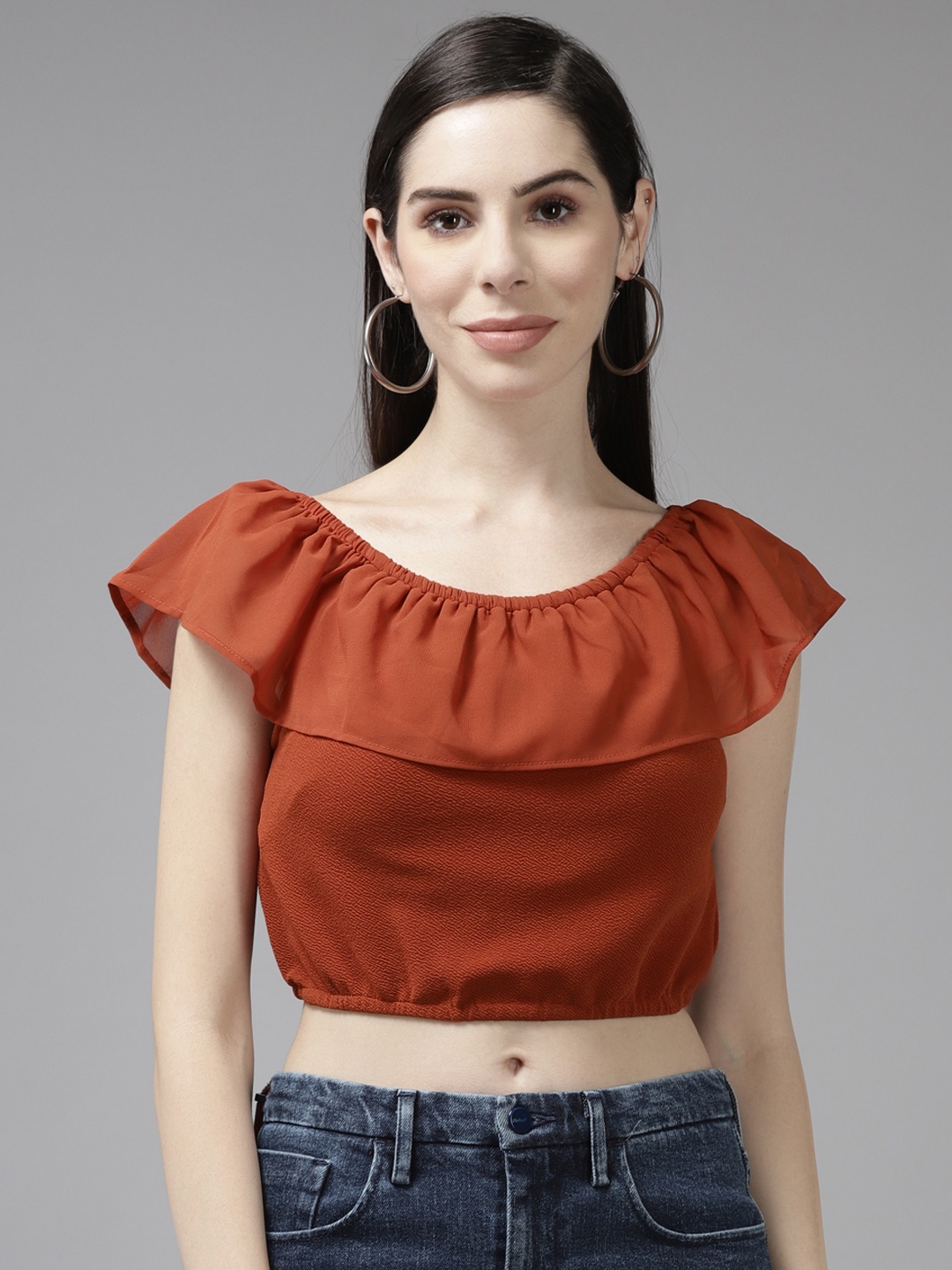 

Aarika Orange Cinched Waist Crop Top