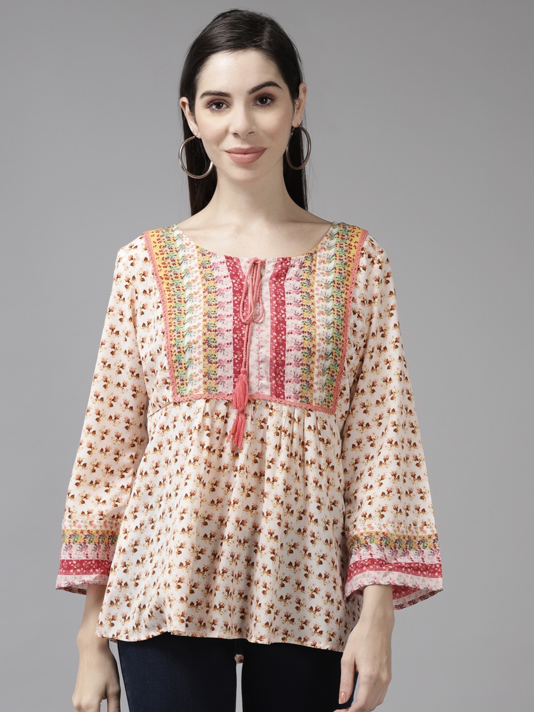 

Aarika Multicoloured Floral Printed Peplum Top, Multi