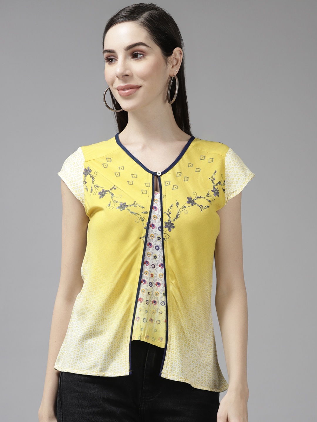 

Aarika Women Lime Green Floral Printed Top