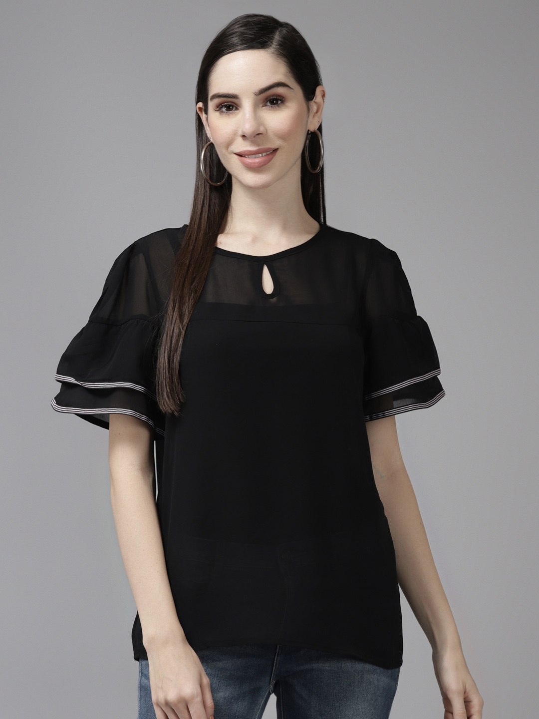 

Aarika Women Black Keyhole Neck Top