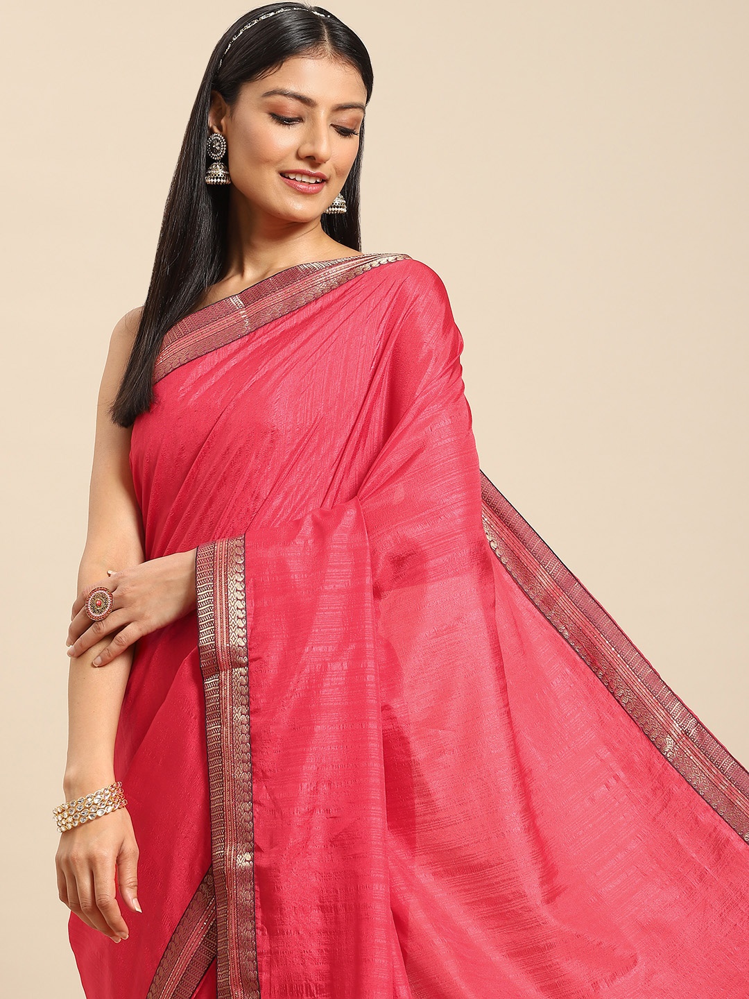 

Nimayaa Women Pink Solid Saree