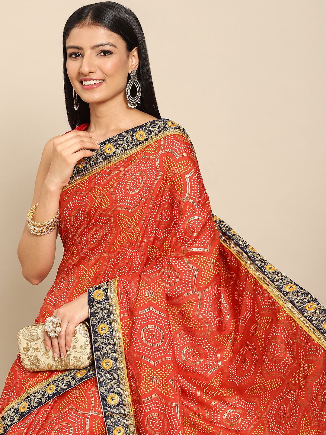 

Nimayaa Red & Yellow Bandhani Print Saree