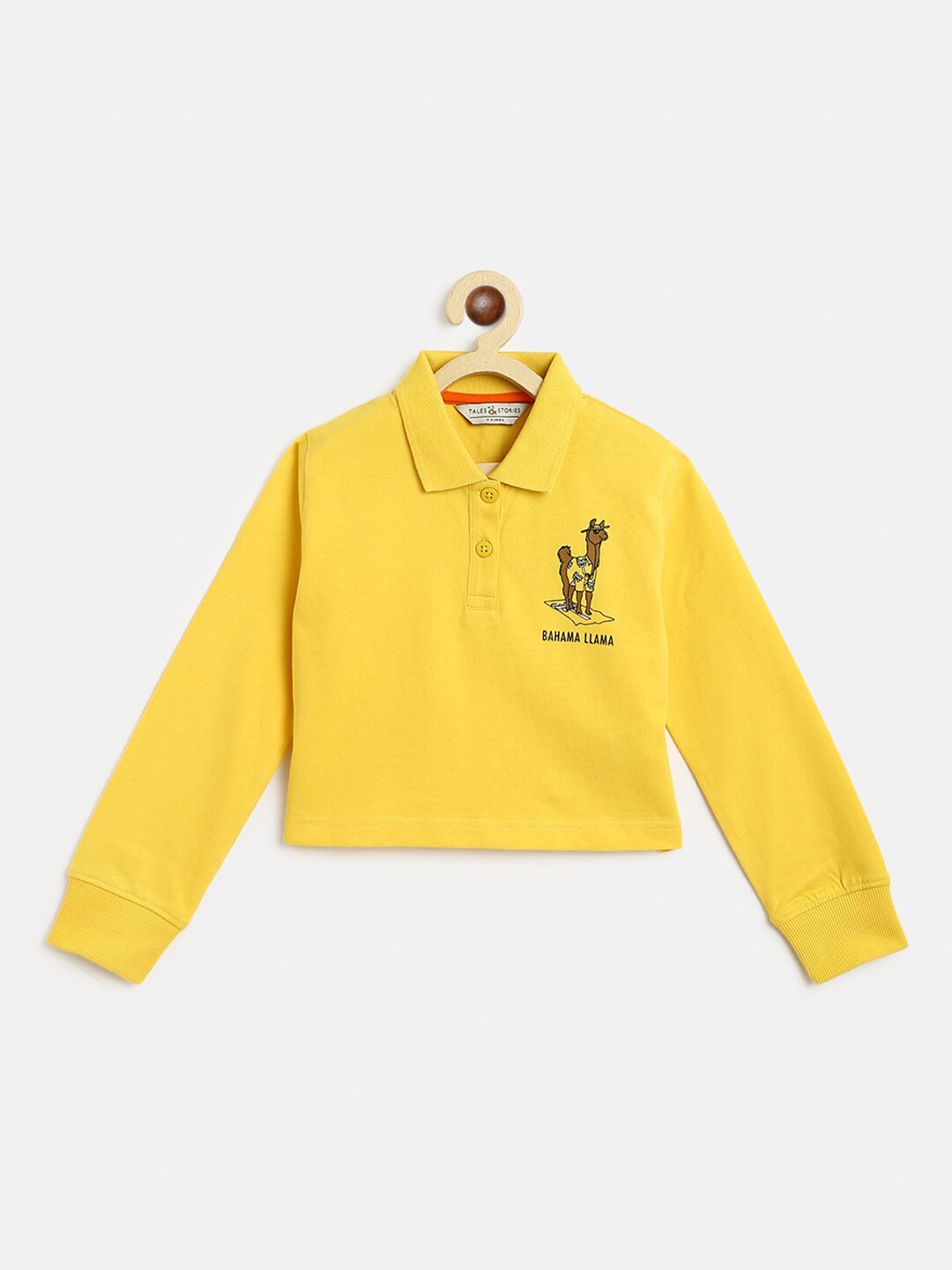 

TALES & STORIES Girls Yellow Solid Cotton Polo Collar T-shirt