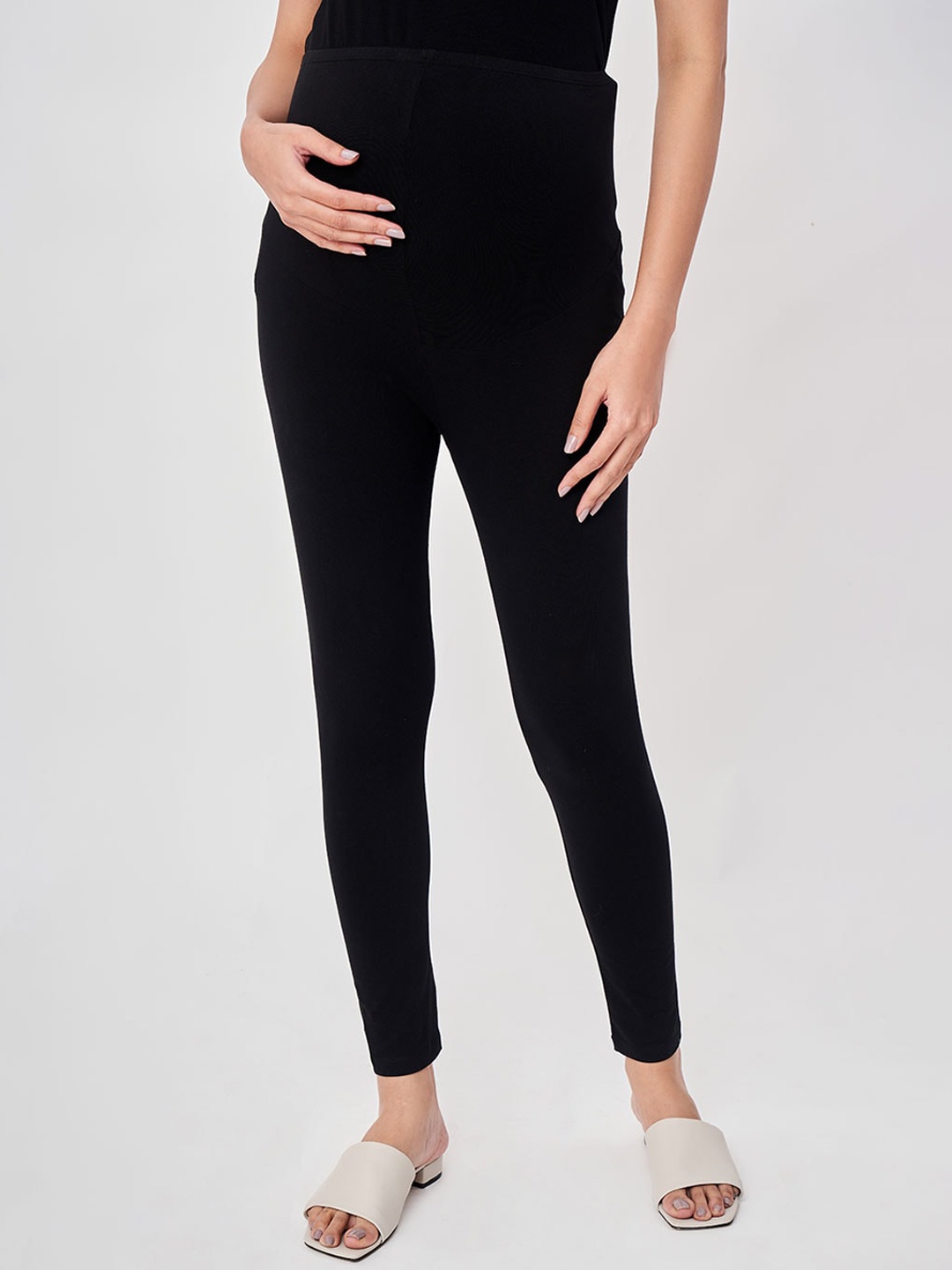 

Ed-a-Mamma Women Black Solid Cotton Maternity Ankle Length Leggings