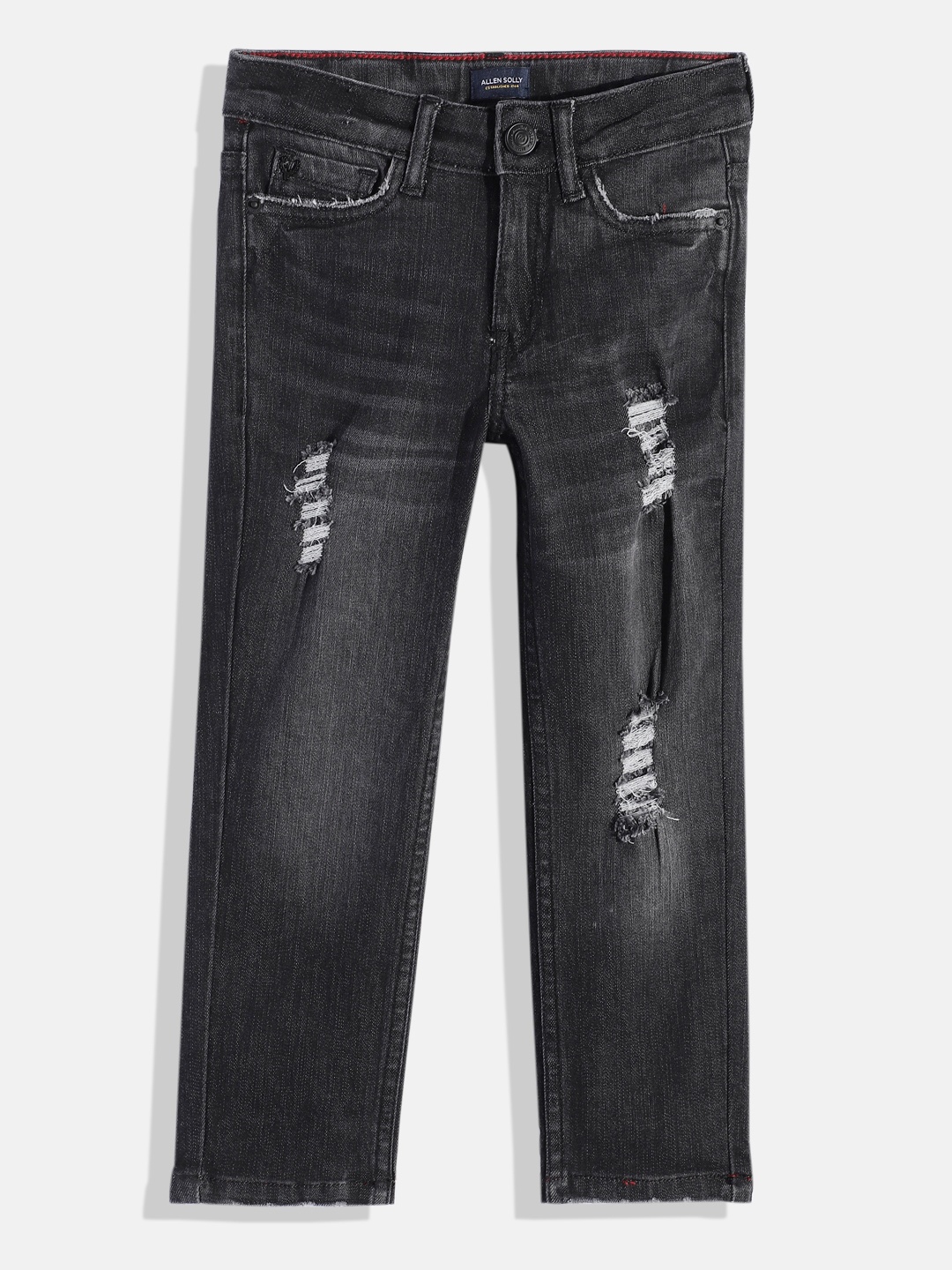 

Allen Solly Junior Boys Skinny Fit Mildly Distressed Light Fade Stretchable Jeans, Black