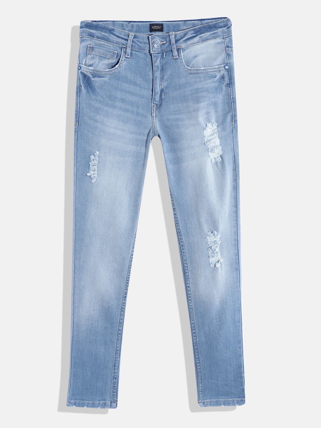 

Allen Solly Junior Boys Skinny Fit Mildly Distressed Light Fade Stretchable Jeans, Blue