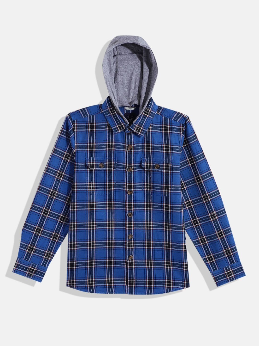 

Allen Solly Junior Boys Tartan Checked Sport Pure Cotton Hooded Casual Shirt, Blue