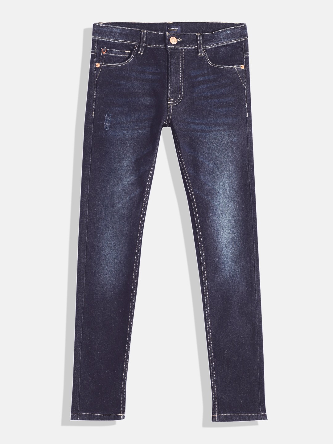 

Allen Solly Junior Boys Skinny Fit Mid-Rise Low Distress Light Fade Stretchable Jeans, Blue