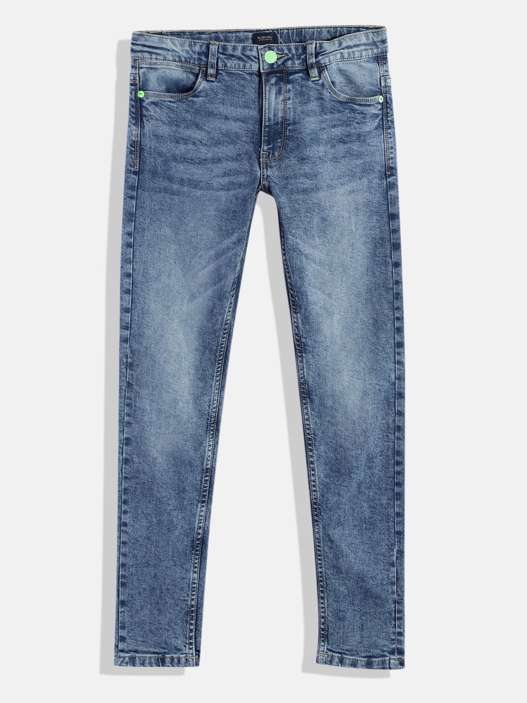 

Allen Solly Junior Boys Slim Fit Heavy Fade Acid Wash Stretchable Jeans, Navy blue