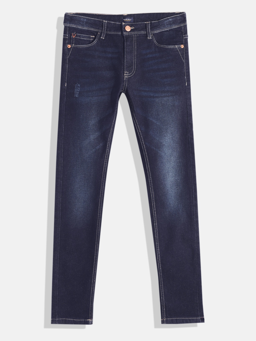 

Allen Solly Junior Boys Skinny Fit Mid-Rise Low Distress Light Fade Stretchable Jeans, Blue