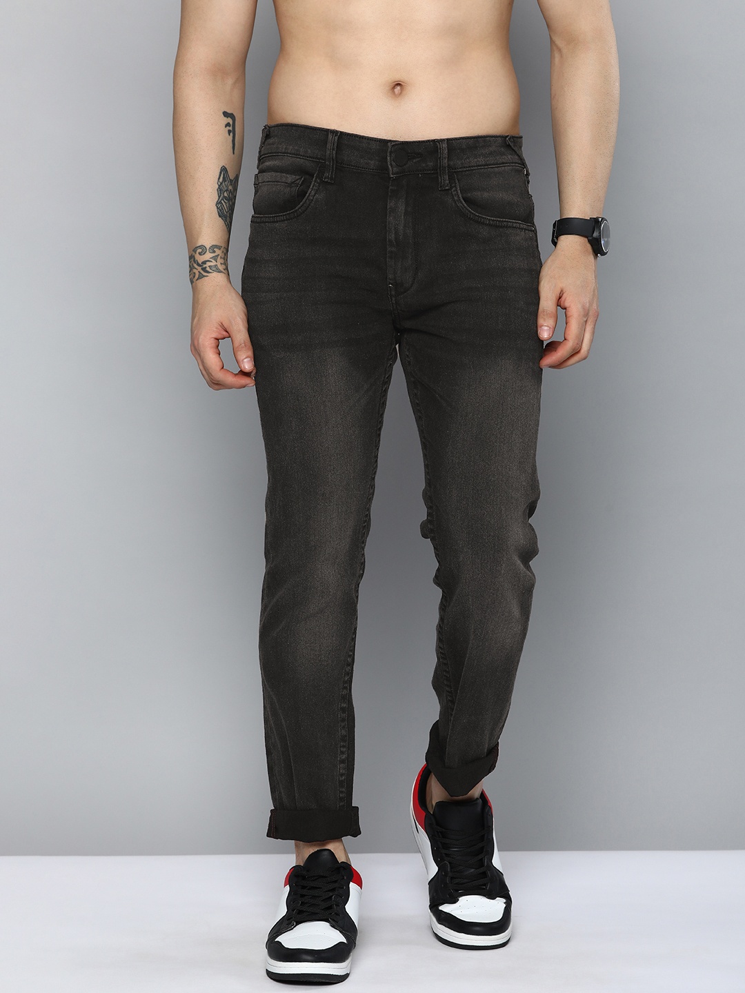 

HERE&NOW Men Heavy Fade Stretchable Jeans, Black