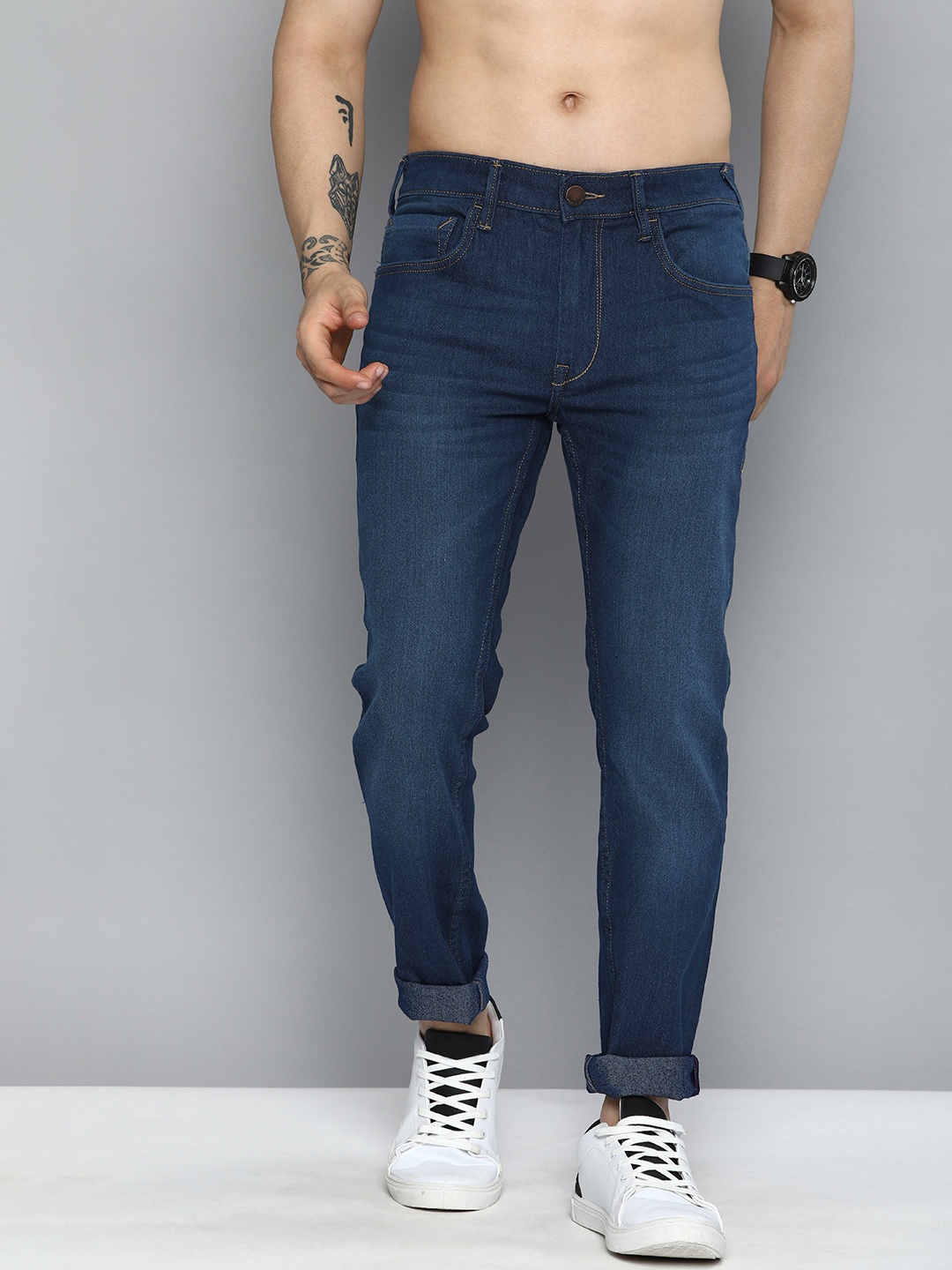 

HERE&NOW Men Slim Fit Light Fade Stretchable Jeans, Blue