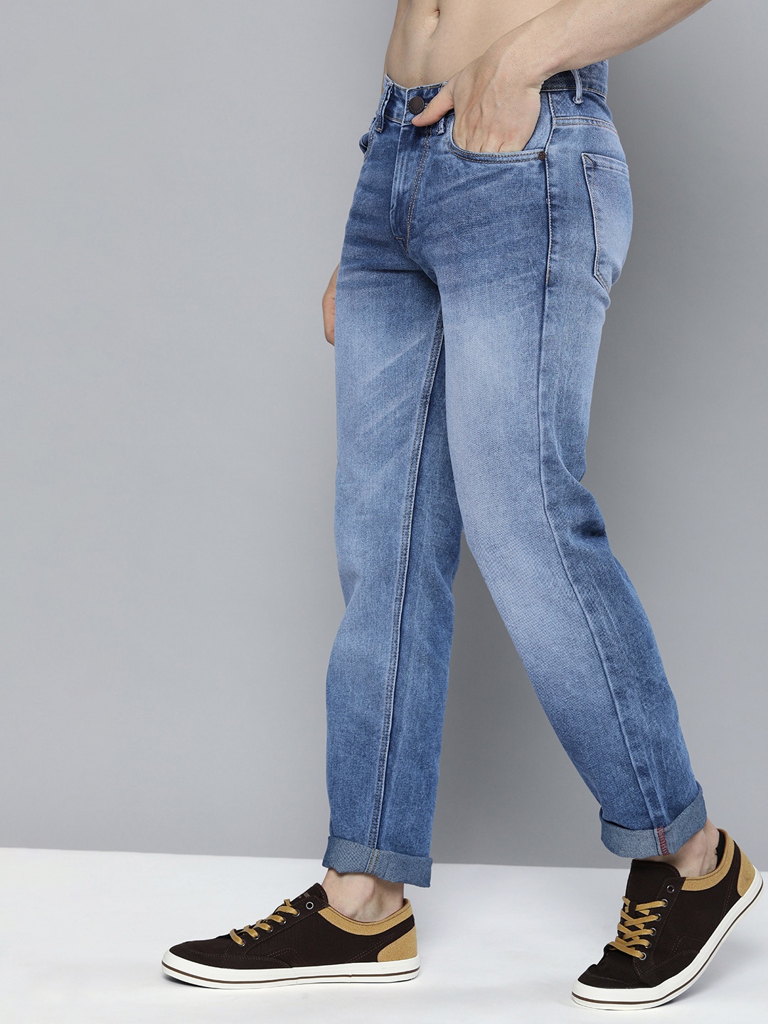 

HERE&NOW Men Slim Fit Heavy Fade Stretchable Jeans, Blue