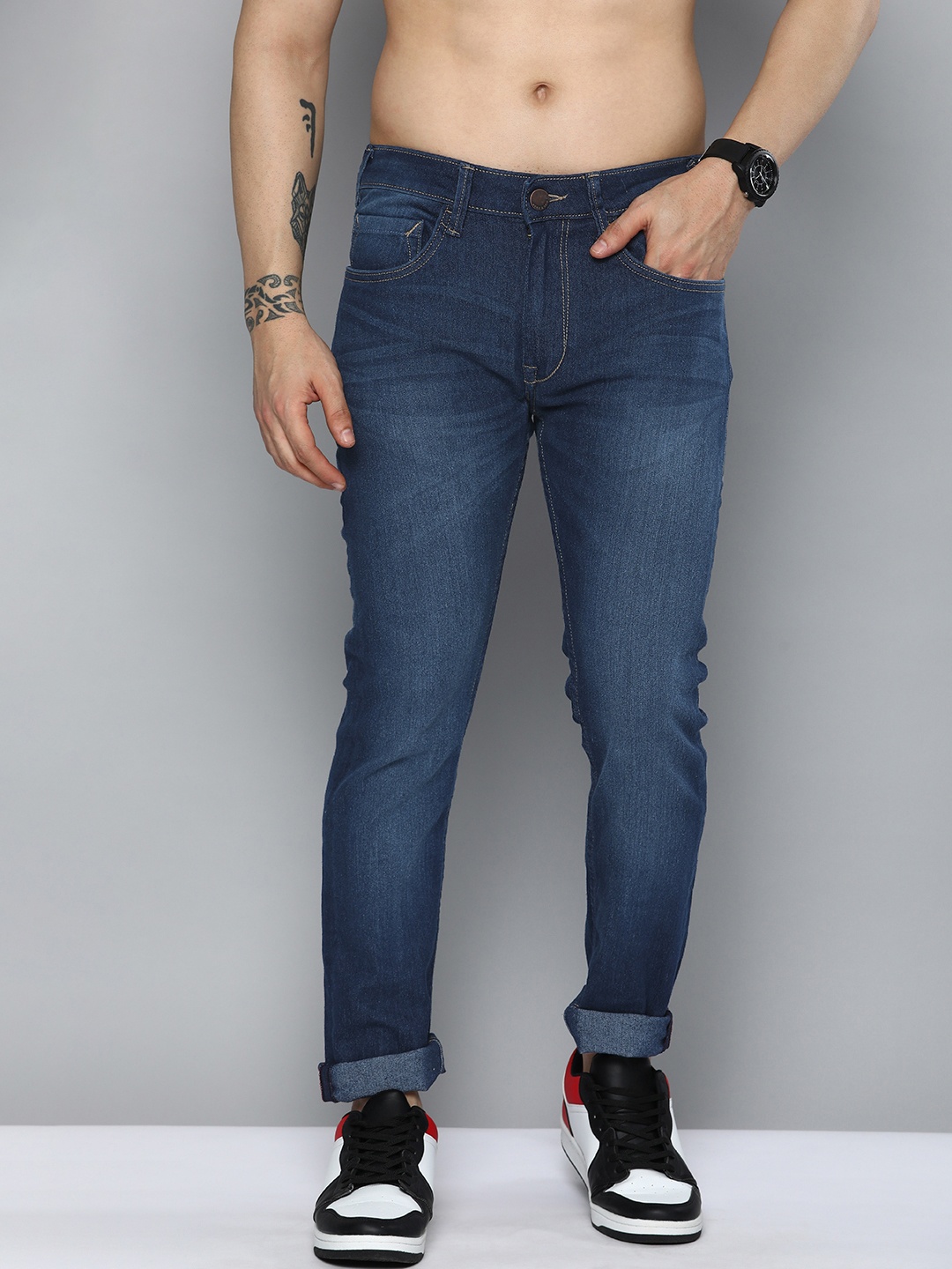 

HERE&NOW Men Light Fade Stretchable Jeans, Blue