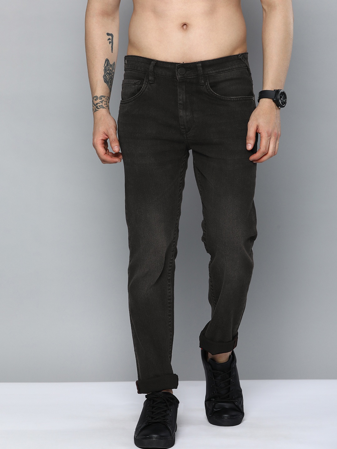 

HERE&NOW Men Light Fade Stretchable Jeans, Black