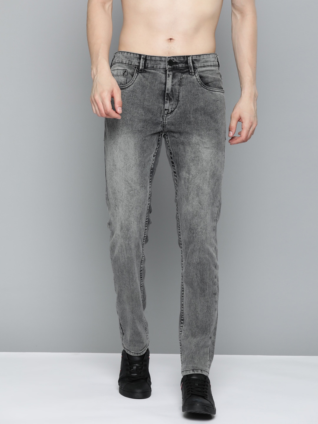 

HERE&NOW Men Skinny Fit Light Fade Stretchable Jeans, Charcoal