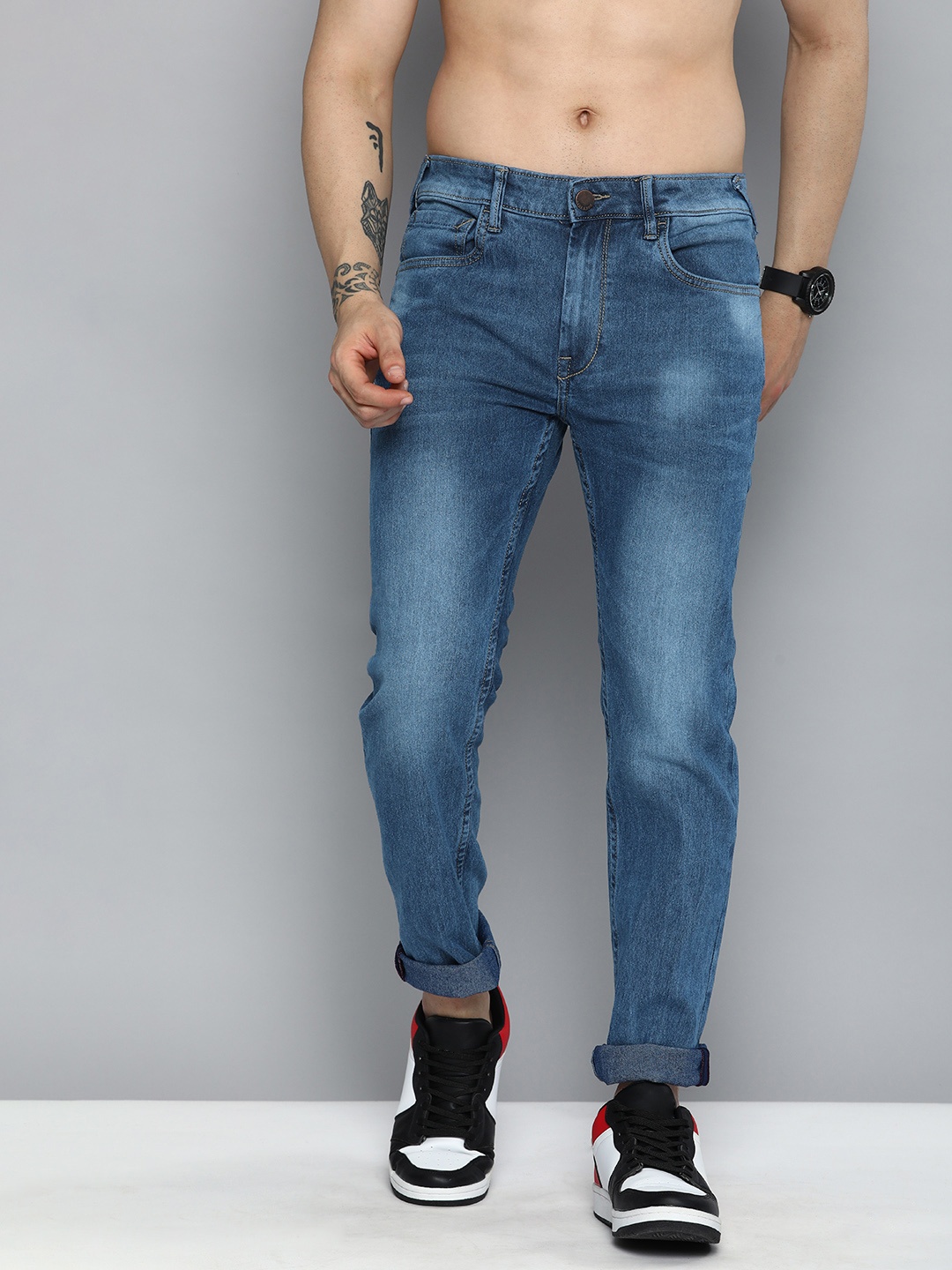 

HERE&NOW Men Slim Fit Light Fade Stretchable Jeans, Blue