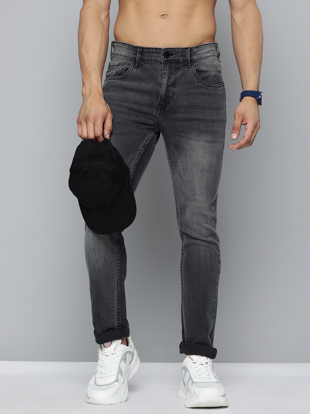 

HERE&NOW Men Skinny Fit Faded Jeans, Charcoal