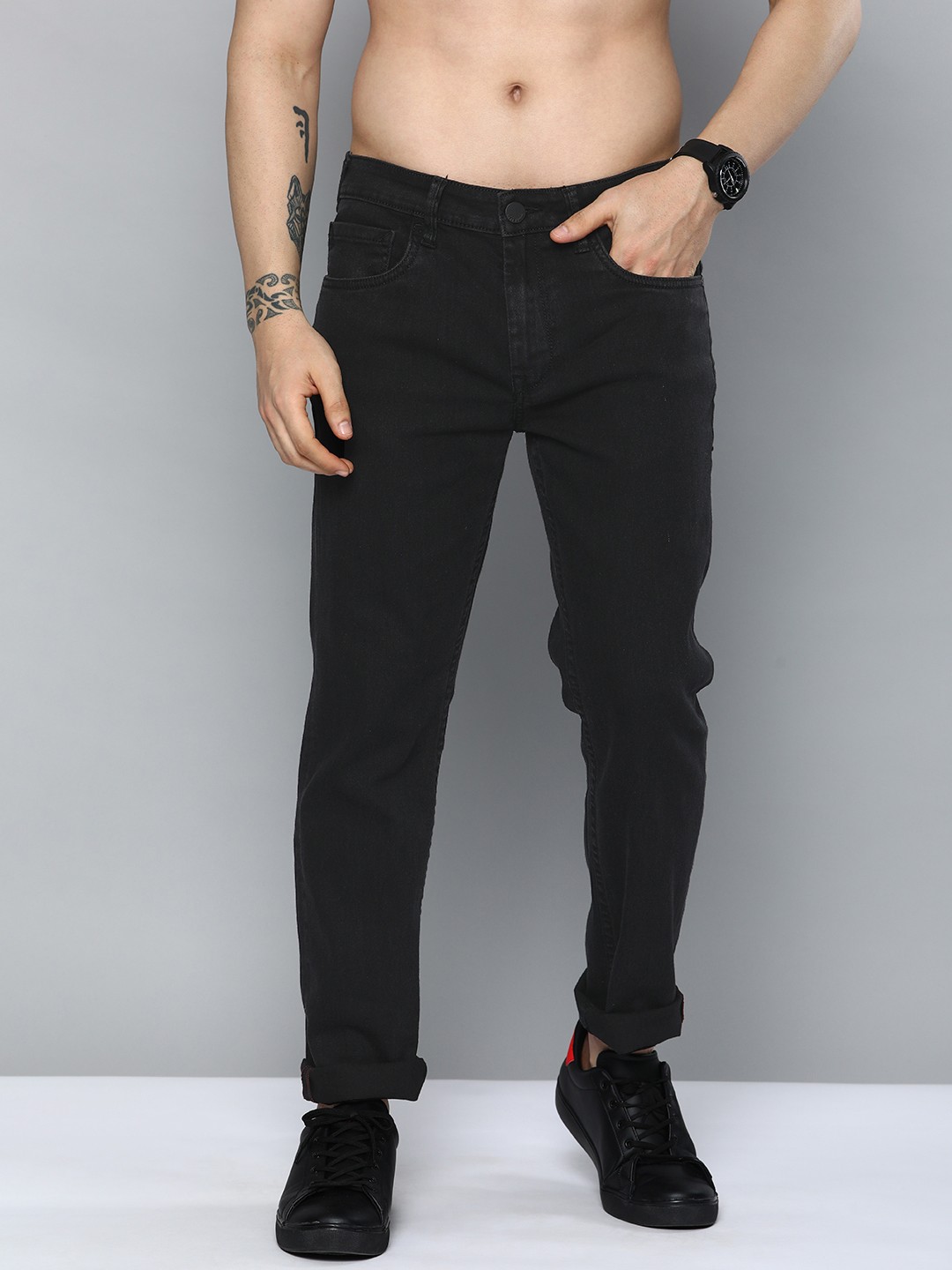 

HERE&NOW Men Solid Stretchable Jeans, Black