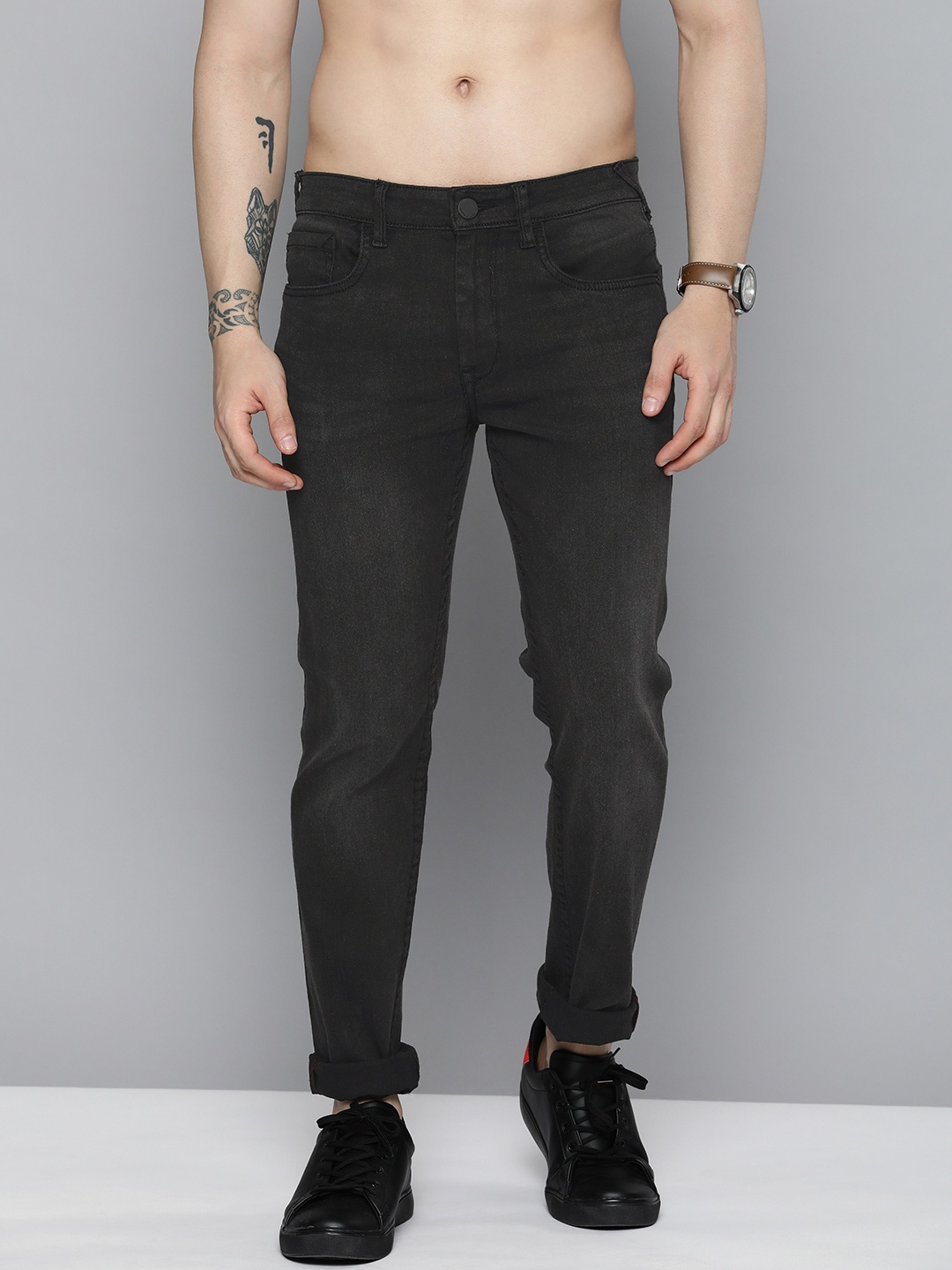 

HERE&NOW Men Slim Fit Light Fade Mid-Rise Stretchable Jeans, Black