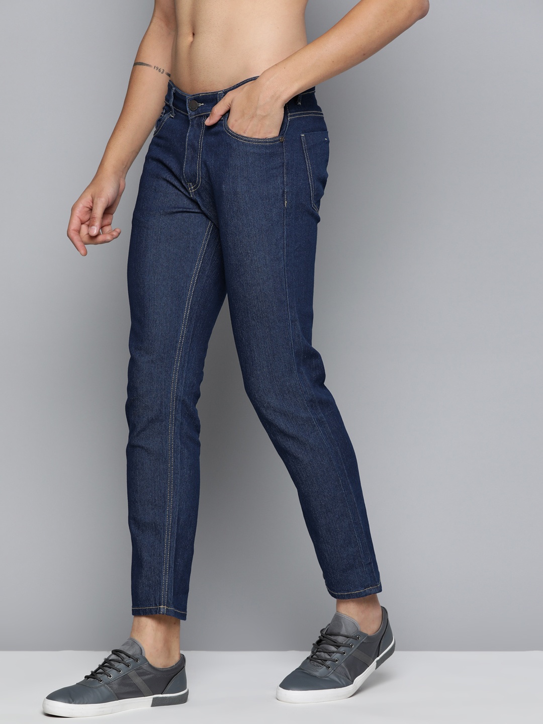 

HERE&NOW Men Slim Fit Cropped Jeans, Navy blue