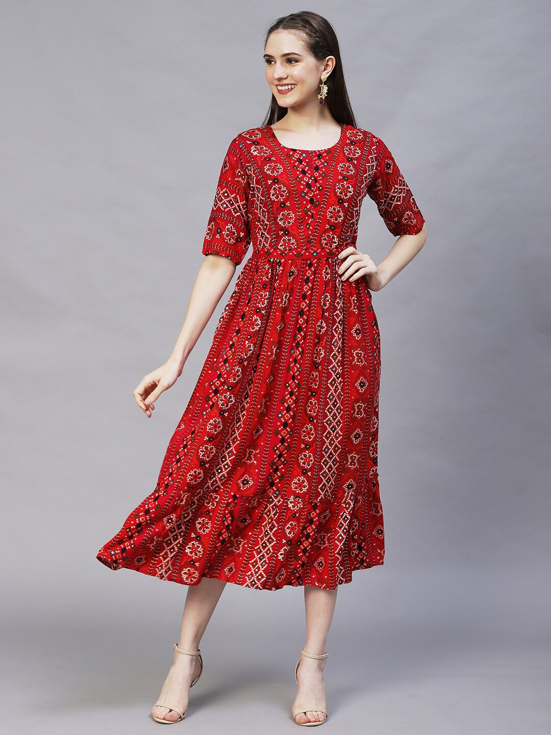 

FASHOR Women Red Ethnic Motifs Maxi Maxi Dress