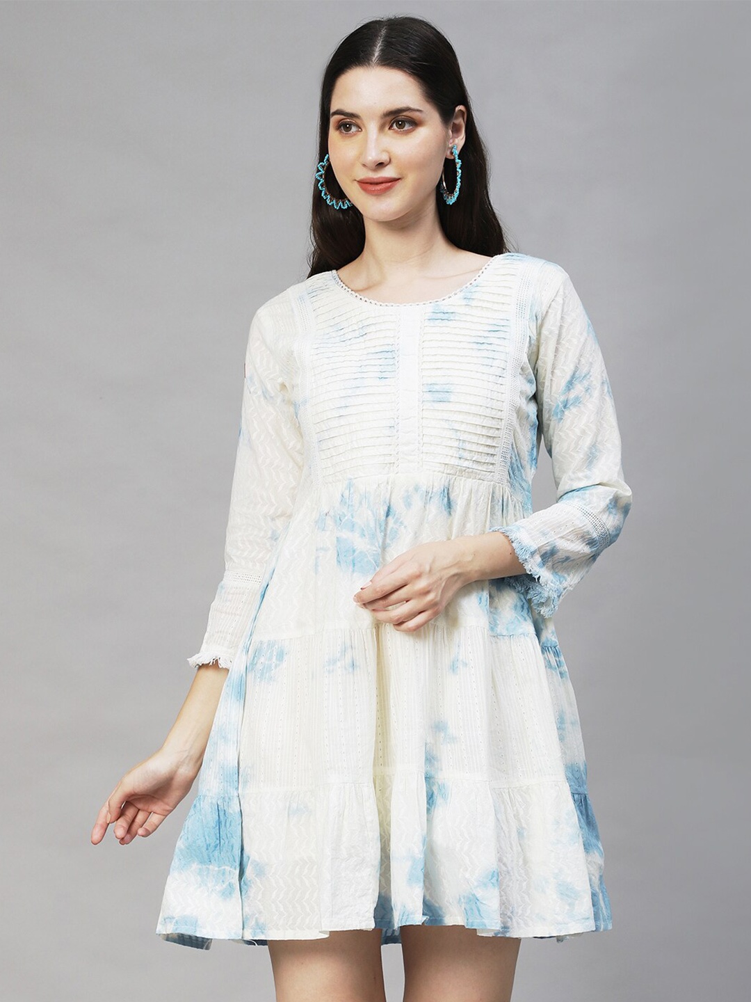 

FASHOR Off White & Blue Floral A-Line Dress