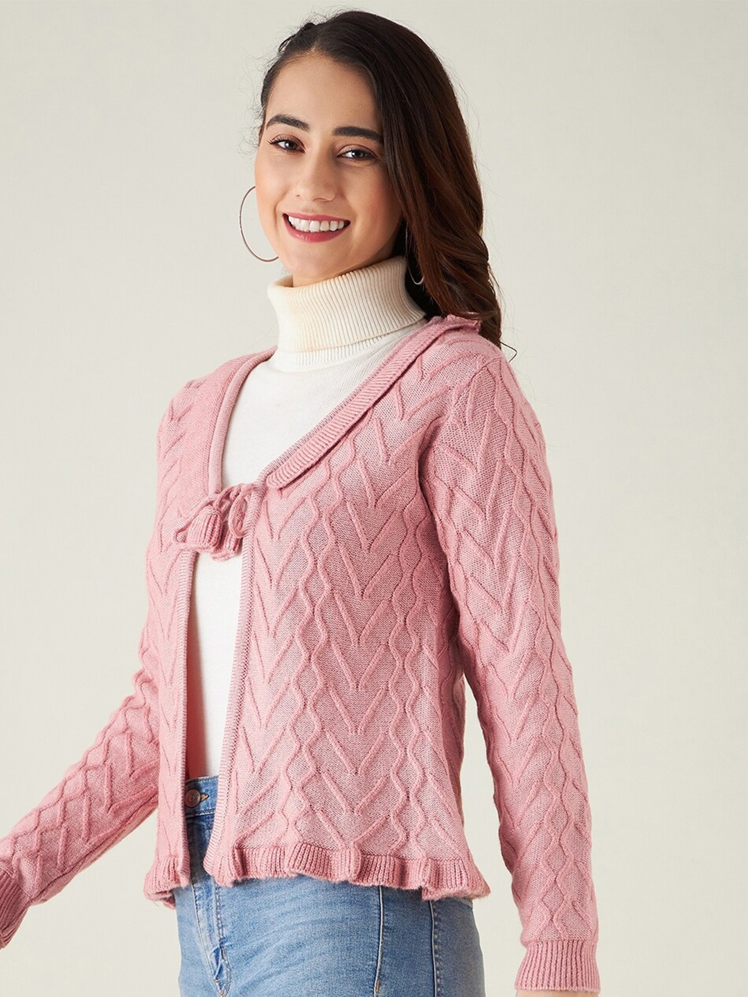 

Modeve Women Pink Cable Knit Acrylic Sweater