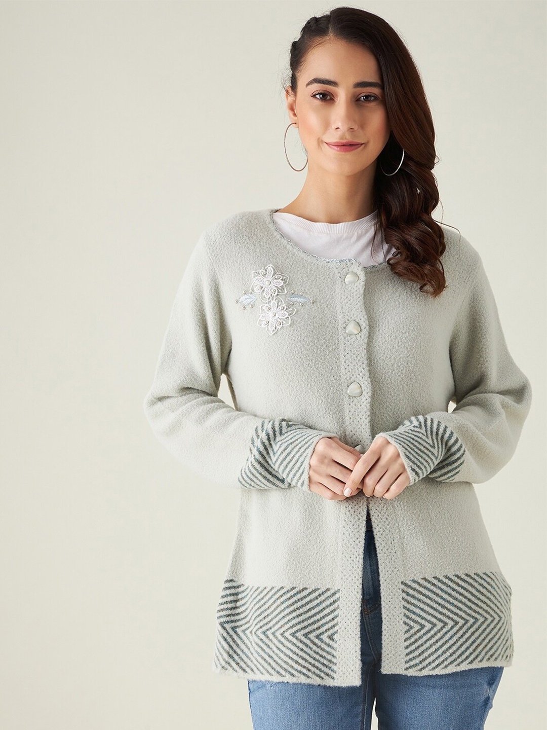

Modeve Women Green Embellished Acrylic Cardigan