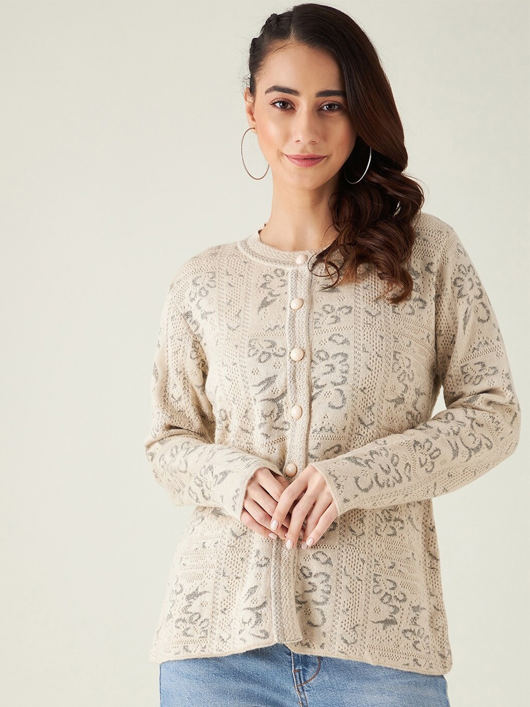 

Modeve Women Beige self design Cardigan