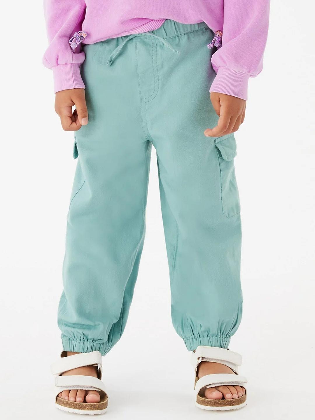 

Marks & Spencer Girls Sea Green Solid High-Rise Cargos Trousers