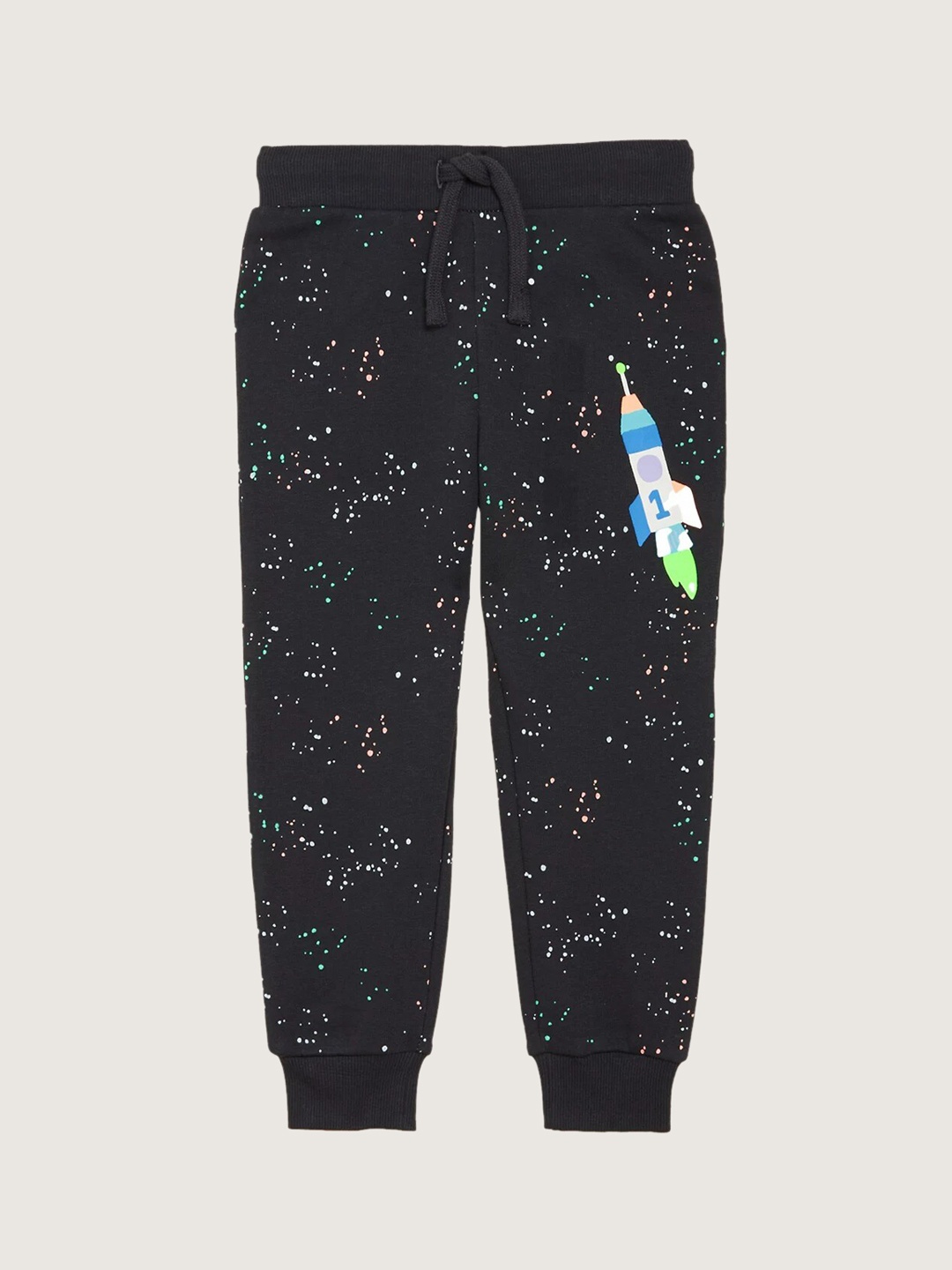 

Marks & Spencer Boys Black Printed High-Rise Joggers Trousers