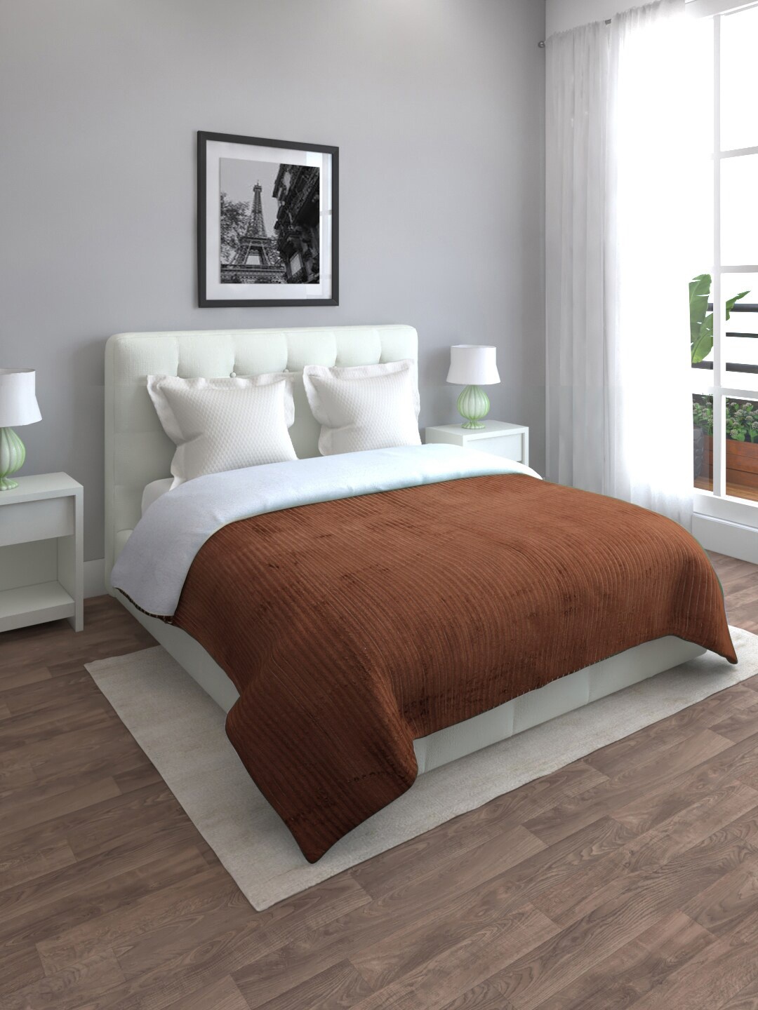 

ROMEE Brown & White Solid Mild Winter 500 GSM Double Bed Blanket